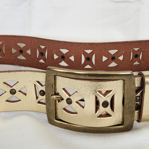 Vintage Boho Leather Gold and Brass Belt L - Picture 5 of 5